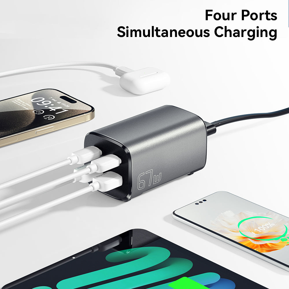 ESSAGER 67W GaN Power Adapter 2 USB + 2 Type-C Portable Desktop Charger ESSAGER 67W GaN Power Adapter 2 USB + 2 Type-C Portable Desktop Charger